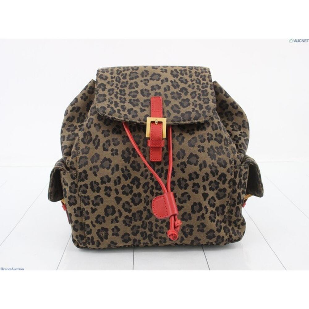 Fendi Canvas Leather Backpack Brown Red Womens Auth